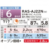 HITACHI(日立) 2.2kW 主に6畳用 ルームエアコン 『白くまくん AJシリーズ』 RAS-AJ22N-W (スターホワイト)